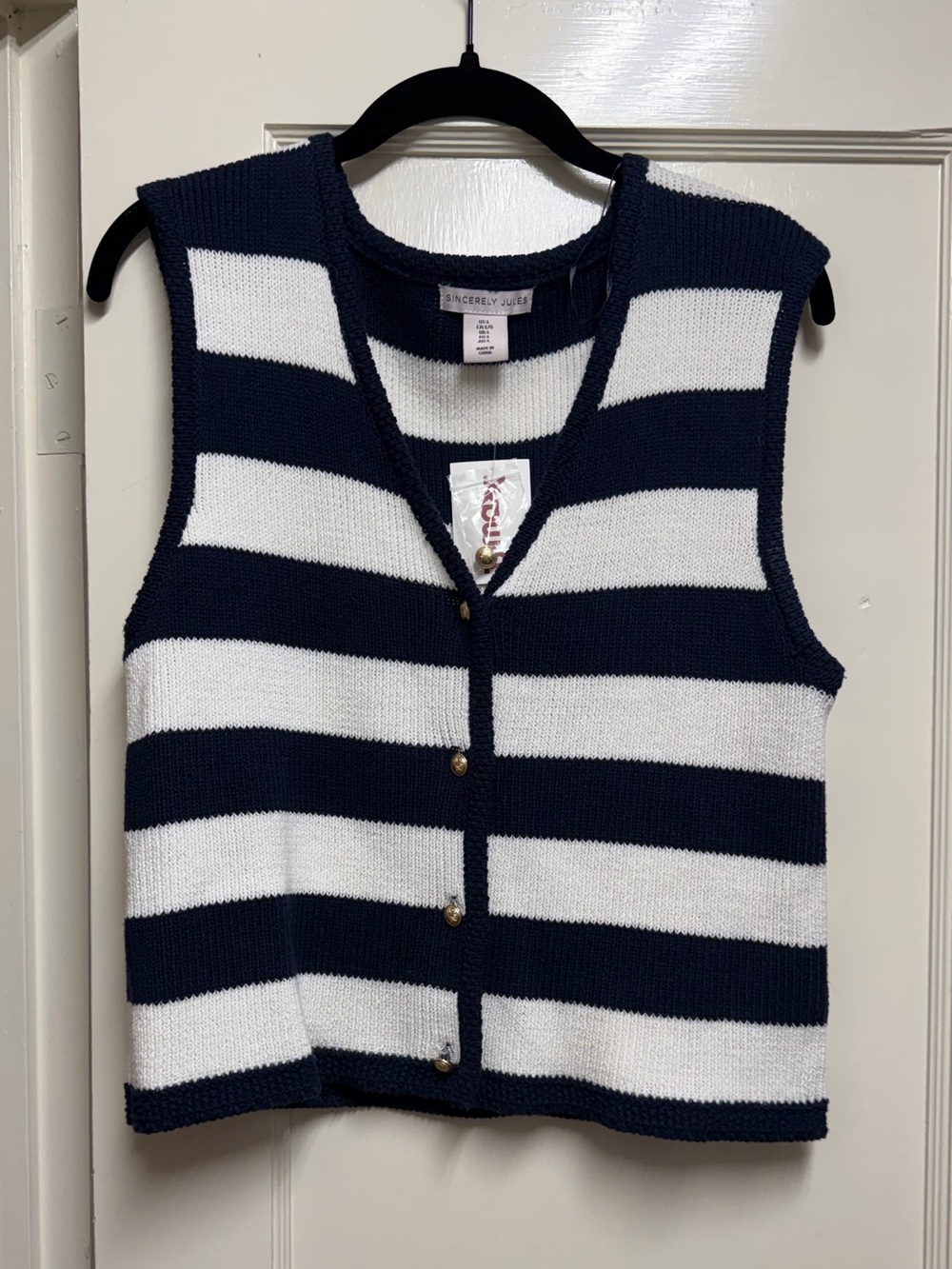 Sincerely Jules Navy & White Striped Nautical Vest